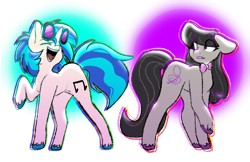 Size: 1359x879 | Tagged: safe, artist:cookiesmolbean, imported from derpibooru, dj pon-3, octavia melody, vinyl scratch, earth pony, pony, unicorn, duo, female, open mouth, simple background, transparent background