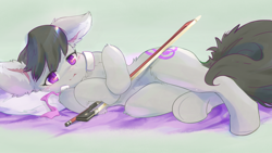 Size: 2844x1600 | Tagged: safe, artist:ancesra, imported from derpibooru, octavia melody, earth pony, pony, :3, blushing, cute, female, hair, looking at you, lying down, mane, mare, one ear down, purple eyes, solo, tail