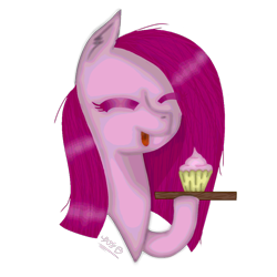 Size: 1000x1000 | Tagged: safe, artist:sunriseshine88, imported from derpibooru, pinkie pie, earth pony, pony, bust, cupcake, eyes closed, female, food, open mouth, pinkamena diane pie, simple background, solo, transparent background