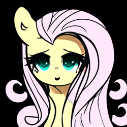 Size: 1080x1080 | Tagged: safe, imported from derpibooru, fluttershy, pegasus, pony, ai content, ai generated, black background, female, generator:stable diffusion, prompter:vinphu1, simple background, solo