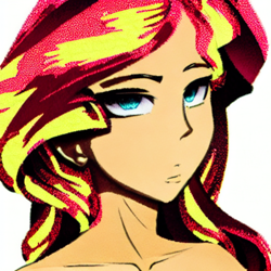 Size: 1080x1080 | Tagged: safe, imported from derpibooru, sunset shimmer, human, equestria girls, ai content, ai generated, bust, female, generator:stable diffusion, prompter:vinphu1, simple background, solo, white background