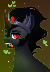 Size: 3160x4536 | Tagged: safe, artist:dinoalpaka, imported from derpibooru, king sombra, pony, unicorn, heart, looking at you, male, one eye closed, smiling, solo, stallion, the crystal empire 10th anniversary, tongue out, wink