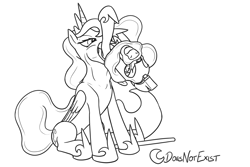 Size: 3000x2000 | Tagged: safe, artist:theandymac, imported from derpibooru, princess luna, oc, unnamed oc, alicorn, pegasus, pony, comic:luna noms her guards, armor, body armor, bondage, cartoon physics, chubby cheeks, comic, commission, crown, digestion without weight gain, dropped, duo, eaten alive, eating, ethereal mane, ethereal tail, eyelashes, female, folded wings, frown, guard, guard armor, gulp, hammerspace, hammerspace belly, height difference, helmet, high res, hoof shoes, hungry, imminent death, implied death, implied digestion, jewelry, lidded eyes, long mane, long tail, looking at someone, lunapred, male, mane bondage, mare, missing accessory, monochrome, mouth hold, neck bulge, no source available, open mouth, pegasus oc, prehensile mane, princess shoes, raised hoof, regalia, royal guard, same size vore, scared, side view, signature, simple background, sitting, slim, spear, stallion, struggling, swallow, swallowing, tail, tall, thin, three quarter view, throat bulge, unnamed character, unnamed pony, vore, vore sequence, wall of tags, weapon, white background, wings