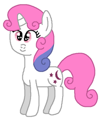 Size: 465x548 | Tagged: safe, artist:brobbol, imported from derpibooru, baby moondancer, pony, unicorn, :3, baby, baby dancerbetes, baby pony, cute, female, filly, foal, g1, g1 to g4, g4, generation leap, ms paint, multicolored hair, multicolored mane, paint.net, simple background, smiling, solo, two toned mane, white background