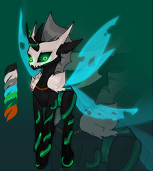 Size: 1108x1238 | Tagged: safe, artist:minty--fresh, imported from derpibooru, oc, oc only, changeling, changeling oc, glowing, glowing eyes, reference sheet, skull mask, solo, vine, zoom layer