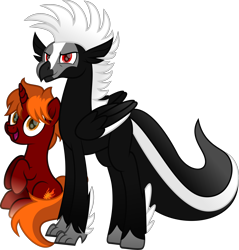 Size: 2968x3110 | Tagged: safe, artist:kendell2, artist:lincolnbrewsterfan, artist:superdude2075, derpibooru exclusive, imported from derpibooru, oc, oc only, oc:fireblaze sunset, oc:spinx, classical hippogriff, hippogriff, skunk, unicorn, derpibooru community collaboration, school daze, uncommon bond, .svg available, 2023 community collab, blaze (coat marking), coat markings, collaboration, colored wings, determination, determined, determined face, determined look, determined smile, facial markings, feathered fetlocks, fire, folded wings, gradient hooves, happy, height difference, hippogriff oc, hooves up, horn, inkscape, looking at you, male, mohawk, movie accurate, orange eyes, orange mane, orange tail, rearing, red eyes, simple background, sitting, size difference, skunk hippogriff, skunk stripe, skunk tail, smiling, smiling at you, stallion, stallion oc, standing, stripes, svg, tail, tongue out, transparent background, two toned hair, two toned mane, two toned tail, two toned wings, unicorn oc, unshorn fetlocks, vector, wings