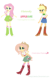 Size: 830x1282 | Tagged: safe, artist:prettycelestia, imported from twibooru, applejack, fluttershy, applejack's hat, boots, clothes, cowboy hat, fusion, hat, high heel boots, image, long skirt, png, shoes, skirt