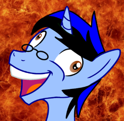 Size: 350x343 | Tagged: safe, imported from twibooru, oc, pony, unicorn, creepy, fire, image, png