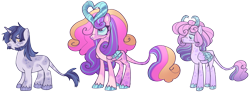 Size: 2709x1002 | Tagged: safe, artist:grubgruel, artist:lovedletters, imported from twibooru, princess cadance, princess flurry heart, shining armor, alicorn, pony, unicorn, base used, colored hooves, crystal hooves, facial hair, female, image, leonine tail, male, mare, png, redesign, simple background, stallion, transparent background, unshorn fetlocks
