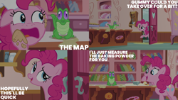 Size: 4400x2475 | Tagged: safe, edit, edited screencap, editor:quoterific, imported from derpibooru, screencap, gummy, pinkie pie, the lost treasure of griffonstone, sugarcube corner