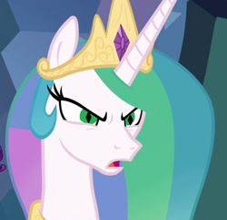 Size: 1112x1080 | Tagged: safe, edit, edited screencap, imported from derpibooru, screencap, princess celestia, alicorn, pony, the ending of the end, cropped, green eyes, solo