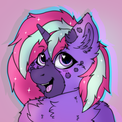 Size: 2000x2000 | Tagged: safe, artist:sorajona, imported from derpibooru, oc, oc:neon bubble, pony, unicorn, bust, chest fluff, cute, ear fluff, female, heart, heart eyes, horn, icon, mare, portrait, smiling, solo, sparkles, wingding eyes