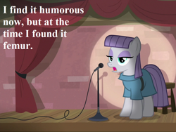 Size: 960x720 | Tagged: safe, edit, edited screencap, imported from derpibooru, screencap, maud pie, pony, the maud couple, cropped, maud the comedian, microphone, pun, solo, spotlight