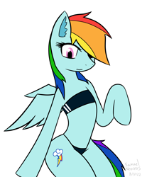 Size: 1176x1421 | Tagged: safe, artist:samuel-neocros, imported from derpibooru, rainbow dash, pegasus, semi-anthro, clothes, gris swimsuit, one-piece swimsuit, rainbow dash always dresses in style, see-through, simple background, solo, swimsuit, white background