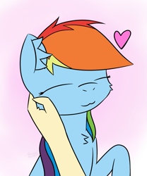 Size: 915x1100 | Tagged: safe, artist:samuel-neocros, imported from derpibooru, rainbow dash, human, pegasus, pony, :3, eyes closed, heart, holiday, human on pony petting, petting, solo focus, valentine's day