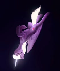 Size: 1600x1900 | Tagged: safe, artist:anastas, imported from derpibooru, twilight sparkle, alicorn, pony, belly button, black background, eyes closed, falling, female, glowing, glowing horn, glowing mane, horn, lying down, mare, on back, simple background, solo, twilight sparkle (alicorn), white mane