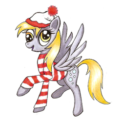 Size: 500x500 | Tagged: safe, artist:jejejoja, imported from derpibooru, derpy hooves, pegasus, pony, 2012, clothes, hat, old art, raised hoof, shirt, simple background, solo, striped shirt, traditional art, where's waldo, white background