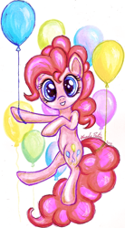 Size: 664x1203 | Tagged: safe, artist:jejejoja, imported from derpibooru, pinkie pie, earth pony, pony, 2013, balloon, old art, solo, traditional art