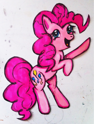 Size: 773x1024 | Tagged: safe, artist:jejejoja, imported from derpibooru, pinkie pie, earth pony, pony, 2012, old art, open mouth, open smile, smiling, solo, standing on two hooves, traditional art