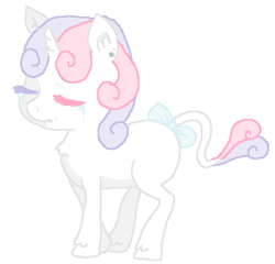 Size: 468x449 | Tagged: safe, artist:cozygh0st, imported from derpibooru, sweetie belle, pony, unicorn, blank flank, bow, crying, ear piercing, eyes closed, leonine tail, piercing, simple background, solo, tail, tail bow, white background