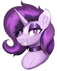 Size: 3060x3822 | Tagged: safe, artist:czu, imported from derpibooru, oc, oc:czupone, pony, unicorn, bust, choker, eyeliner, fangs, makeup, male, simple background, skull, skull eyes, solo, transparent background, wingding eyes