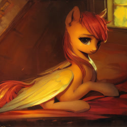 Size: 1024x1024 | Tagged: safe, imported from derpibooru, prompter:tour, oc, oc only, pegasus, pony, ai content, ai generated, anatomically incorrect, bed, bedroom, generator:stable diffusion, large wings, lying down, lying on bed, on bed, solo, upscaled, waifu2x, wings