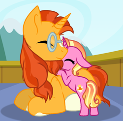 Size: 1229x1207 | Tagged: safe, artist:hate-love12, imported from derpibooru, luster dawn, sunburst, pony, blaze (coat marking), coat markings, facial markings, father and child, father and daughter, female, filly, filly luster dawn, foal, glasses, luster dawn is starlight's and sunburst's daughter, lying down, male, older, older sunburst, parent and child, parent:starlight glimmer, parent:sunburst, parents:starburst, prone, socks (coat markings), stallion, sunburst's glasses