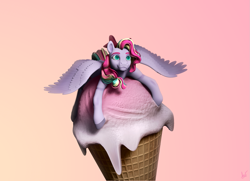 Size: 1491x1080 | Tagged: safe, artist:axel, imported from derpibooru, oc, oc:sky sorbet, pegasus, pony, 3d, 3d model, food, ice cream, multicolored hair