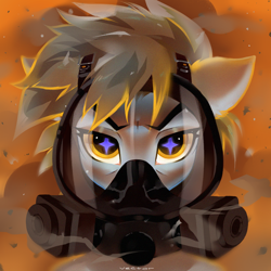 Size: 1500x1500 | Tagged: safe, artist:zlatavector, imported from derpibooru, oc, oc only, oc:siriusnavigator, pegasus, pony, bust, commission, gas mask, looking at you, male, mask, solo, stallion, starry eyes, wingding eyes