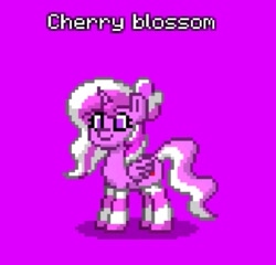 Size: 413x396 | Tagged: safe, imported from derpibooru, oc, oc only, oc:cherry blossom, alicorn, pony, pony town, alicorn oc, clothes, horn, needs more saturation, purple background, simple background, socks, solo, striped socks, wings