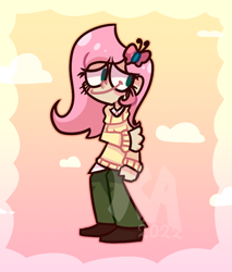 Size: 722x846 | Tagged: safe, artist:keymilanimations, imported from derpibooru, fluttershy, human, female, humanized, solo