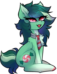 Size: 869x1114 | Tagged: safe, artist:minty--fresh, imported from derpibooru, oc, oc only, oc:minty fresh, changeling, derpibooru community collaboration, 2023 community collab, disguise, disguised changeling, multicolored hair, pink eyes, short tail, simple background, solo, tail, transparent background
