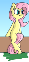 Size: 625x1350 | Tagged: safe, artist:fakkajohan, imported from derpibooru, fluttershy, pegasus, pony, bipedal, bipedal leaning, female, leaning, solo