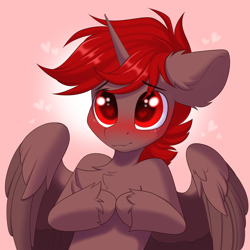 Size: 4096x4096 | Tagged: safe, artist:kebchach, imported from derpibooru, oc, oc only, oc:hardy, alicorn, pony, alicorn oc, blushing, chest fluff, cute, fingers together, heart, heart eyes, hoof fluff, hooves together, horn, looking at you, male, ocbetes, solo, stallion, wingding eyes, wings