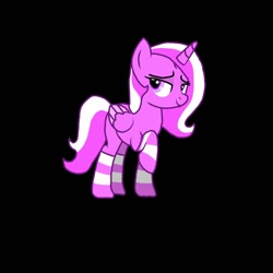 Size: 1280x1280 | Tagged: safe, imported from derpibooru, oc, oc:cherry blossom, alicorn, derpibooru community collaboration, 2023 community collab, alicorn oc, clothes, horn, socks, solo, striped socks, wings