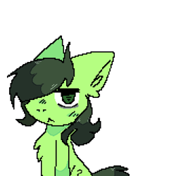 Size: 500x500 | Tagged: safe, artist:katotako, derpibooru exclusive, imported from derpibooru, oc, oc only, oc:filly anon, earth pony, pony, bags under eyes, black mane, chest fluff, digital art, ear fluff, female, filly, green eyes, green skin, simple background, solo, tired, white background