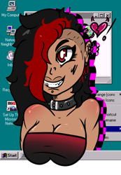 Size: 886x1279 | Tagged: safe, artist:lazerblues, imported from derpibooru, oc, oc only, oc:bella, satyr, microsoft windows, offspring, parent:oc:miss eri, solo, windows 95