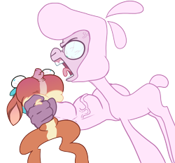Size: 1368x1270 | Tagged: safe, artist:storyteller, imported from derpibooru, deer, reindeer, sheep, them's fightin' herds, abuse, asphyxiation, cartoon physics, choking, community related, duo, eye bulging, female, muscles, open mouth, pom (tfh), simple background, squeezing, strangling, suddenly hands, transparent background, velvet (tfh)