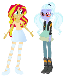 Size: 507x601 | Tagged: safe, artist:marrabo, imported from derpibooru, sugarcoat, sunset shimmer, human, equestria girls, clothes swap, duo, simple background, transparent background