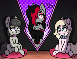 Size: 1227x943 | Tagged: safe, artist:lazerblues, imported from derpibooru, octavia melody, oc, oc:connie amore, oc:miss eri, earth pony, pony, bowtie, collar, trio