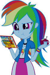 Size: 699x1042 | Tagged: safe, artist:dustinwatsongkx, imported from derpibooru, rainbow dash, human, equestria girls, perfect day for fun, apple, eating, food, nighttime shading, simple background, solo, super mario maker, super mario maker for nintendo 3ds, transparent background, unsure, video game box