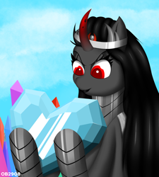 Size: 2700x3000 | Tagged: safe, artist:ob2908, imported from derpibooru, king sombra, pony, unicorn, crystal heart, female, queen umbra, rule 63, solo, the crystal empire 10th anniversary