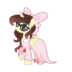 Size: 2053x2065 | Tagged: safe, artist:darbypop1, imported from derpibooru, oc, oc:darby, alicorn, pony, bow, clothes, dress, female, glasses, hair bow, mare, simple background, solo, transparent background