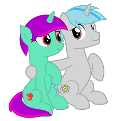 Size: 5439x5723 | Tagged: safe, artist:temerdzafarowo, imported from derpibooru, oc, oc only, oc:atom front, oc:shiny apple, pony, unicorn, derpibooru community collaboration, 2023 community collab, absurd resolution, cute, female, husband and wife, love, male, mare, oc x oc, pair, shipping, simple background, stallion, transparent background