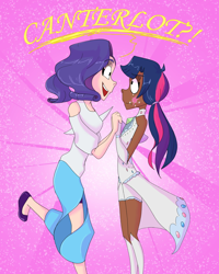 Size: 1586x1983 | Tagged: safe, artist:frostiwars, imported from derpibooru, rarity, twilight sparkle, human, friendship is magic, clothes, cutie mark on human, dark skin, dress, duo, female, flats, humanized, scene interpretation, shoes