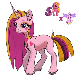 Size: 1080x1080 | Tagged: safe, artist:crumbelinadicarmello, imported from derpibooru, princess cadance, rainbow flash, oc, pony, unicorn, avatar maker fantasy pony, body markings, ear piercing, earring, eyeshadow, g4, heart, jewelry, long hair, magical lesbian spawn, makeup, markings, next generation, offspring, parent:princess cadance, parent:rainbow flash, parents:cadanceflash, piercing, princess, purple eyes, requested art, simple background, solo, studs, transparent background, unshorn fetlocks