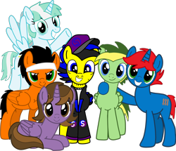 Size: 5120x4400 | Tagged: safe, artist:mrstheartist, imported from derpibooru, oc, oc only, oc:didgeree, oc:heart angel, oc:lekonar, oc:ponyseb, oc:princess kincade, oc:train track, twilight's kingdom, group photo, let the rainbow remind you, simple background, transparent background