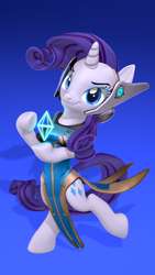 Size: 2160x3840 | Tagged: safe, artist:owlpirate, imported from derpibooru, rarity, pony, unicorn, 3d, 4k, bipedal, clothes, cosplay, costume, dress, female, gradient background, high res, looking at you, mare, overwatch, smiling, smiling at you, solo, source filmmaker, standing, standing on one leg, symmetra