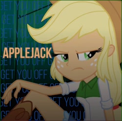 Size: 2985x2972 | Tagged: safe, edit, edited screencap, imported from derpibooru, screencap, applejack, human, equestria girls, shake your tail, album, album cover, boots, clothes, fefe dobson, party, shoes, singer, single, skirt, solo