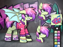 Size: 2048x1544 | Tagged: safe, artist:selenophile, imported from derpibooru, oc, oc only, bat pony, pony, bat pony oc, clothes, fangs, gritted teeth, reference sheet, ripped stockings, sharp teeth, solo, stockings, teeth, thigh highs, torn clothes